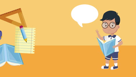 animación de personajes de niños estudiantes