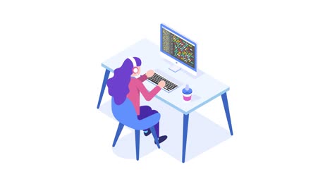 mujer trabajando en una computadora de escritorio