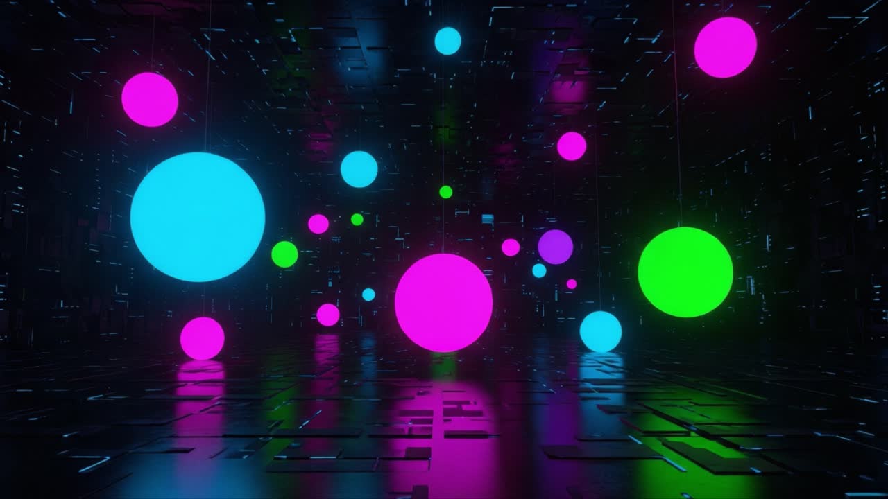 Vibrant Spheres in a Futuristic Digital Realm: A Captivating Display of Colorful Orbs Against a Dark Background in an Abstract 3D Environment