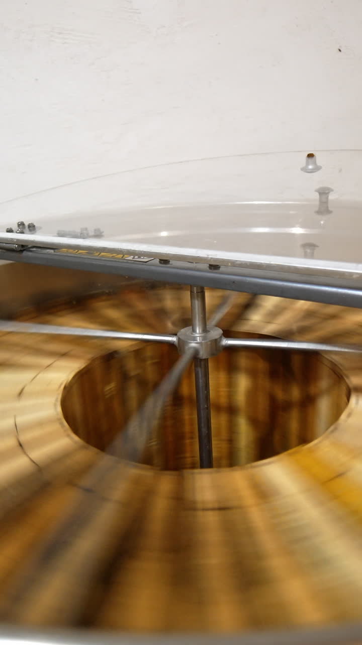 Beekeeping apiary organic farming. Sweet honey harvesting from wooden frames. Vertical video