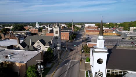 aerial of church steeples dotting the skyline in bowling green kentucky