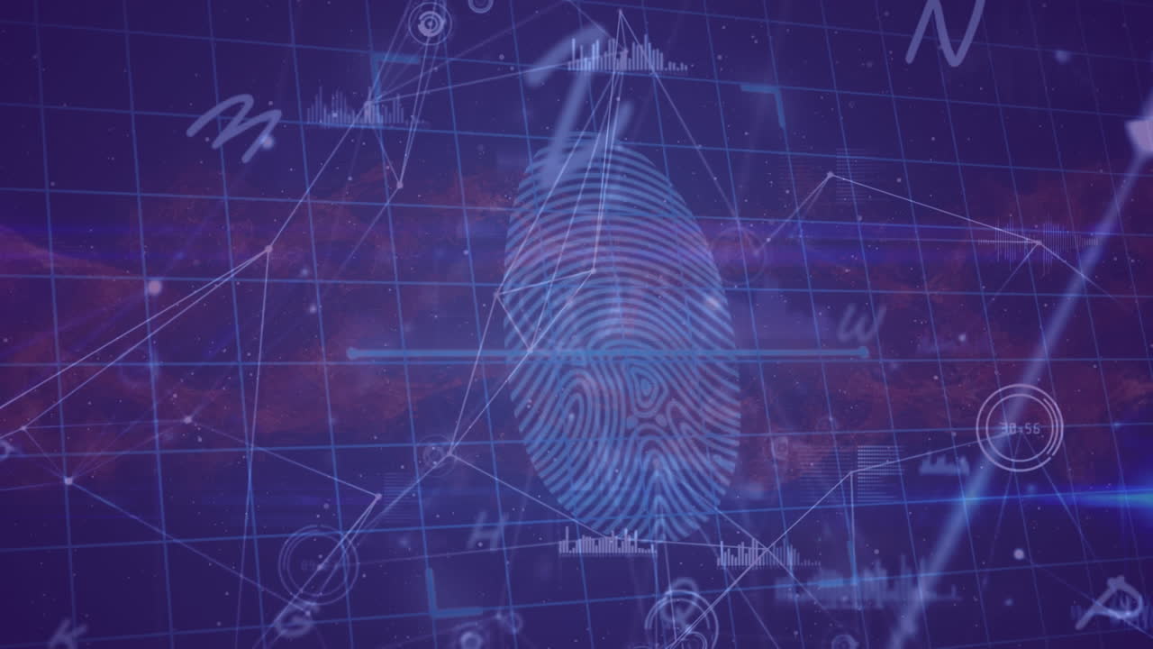 animación de la huella dactilar sobre la red de conexiones de fondo