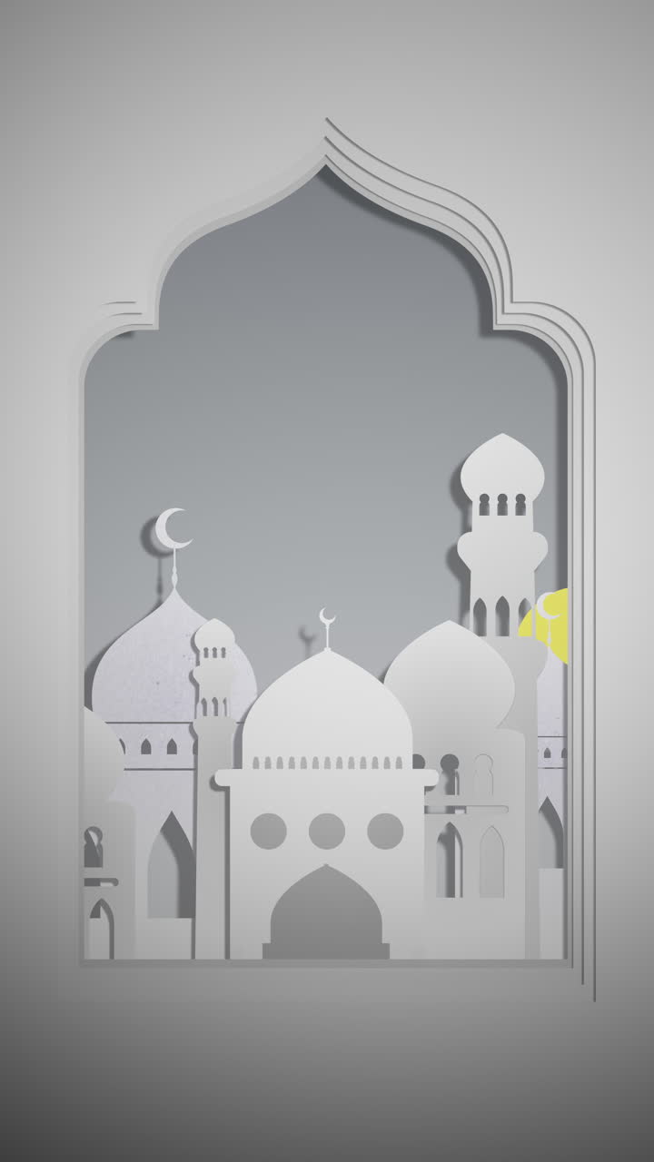 Silhouette di moschea ritagliata nella carta in transizione dal giorno alla notte