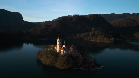 hyperlapse above lake bled, slovenia - forward drone shot