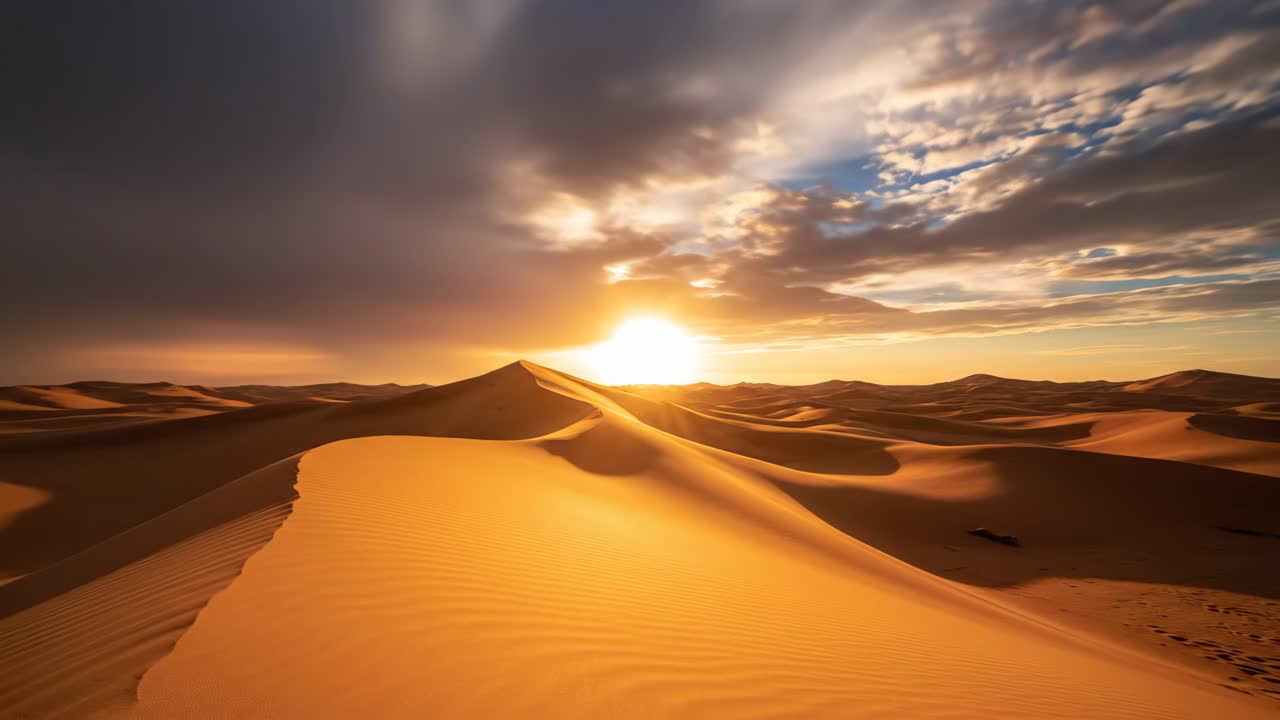 Tramonto sulle dune di sabbia del deserto del Sahara