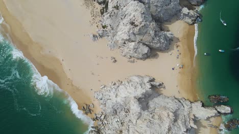 aerial: top down shot of beautiful cabo san lucas loversbeach in mexico