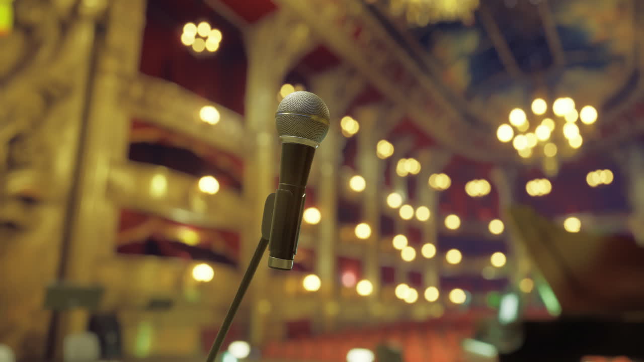 Microphone in an elegant theater setting ready for performance night