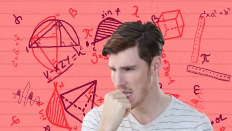 man thinking over mathematical equations.