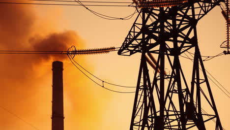 high voltage electric pole. view footage of high voltage electricity tower at sunset