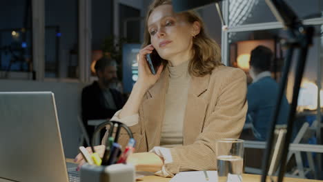 business woman working late in office
