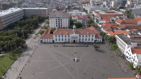 taman fatahillah plaza and kota tua museum drone pull back jakarta indonesia