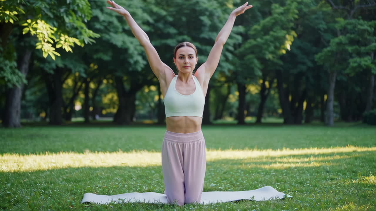 mujer practicando yoga en un parque