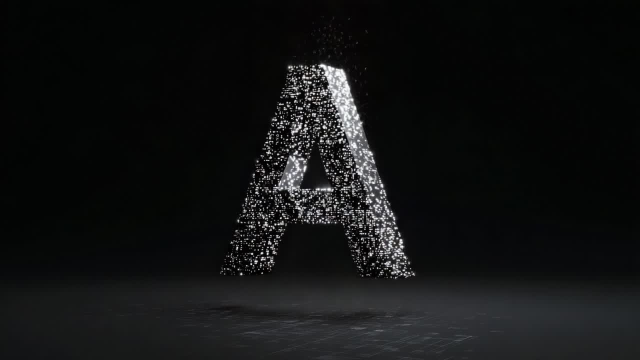 Dynamic Transformation of a Radiant Letter 'A' Evolving Through Particle Effects in a Dark Setting, Showcasing Motion and Light
