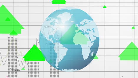 digital animation of spinning globe and statistical data processing against white background