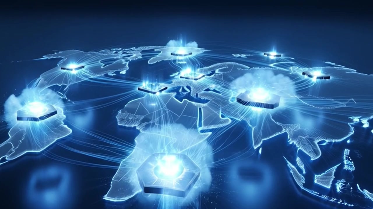 Digital World Map with Glowing Global Network Connections