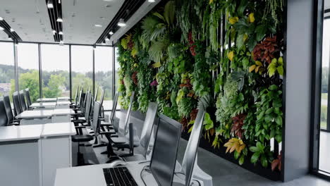 modern office space with biophilic green wall