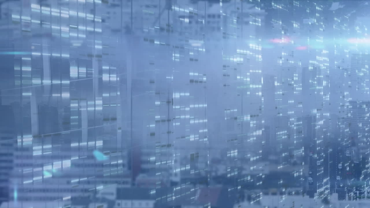 animación de puntos de luz sobre el paisaje urbano