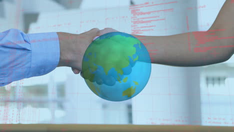 animation of globe and data processing over handshake