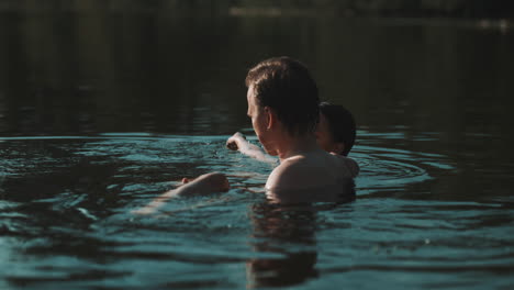 couple relaxing in a lake
