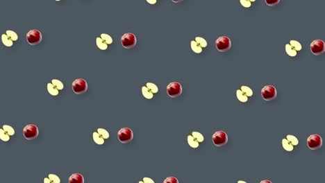 colorful pattern of fresh rotating apples. top view. seamless pattern with apple. pop art design. realistic animation. 4k video motion