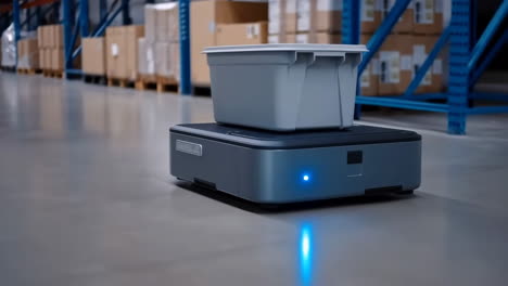 autonomous mobile robot transporting goods in a modern warehouse