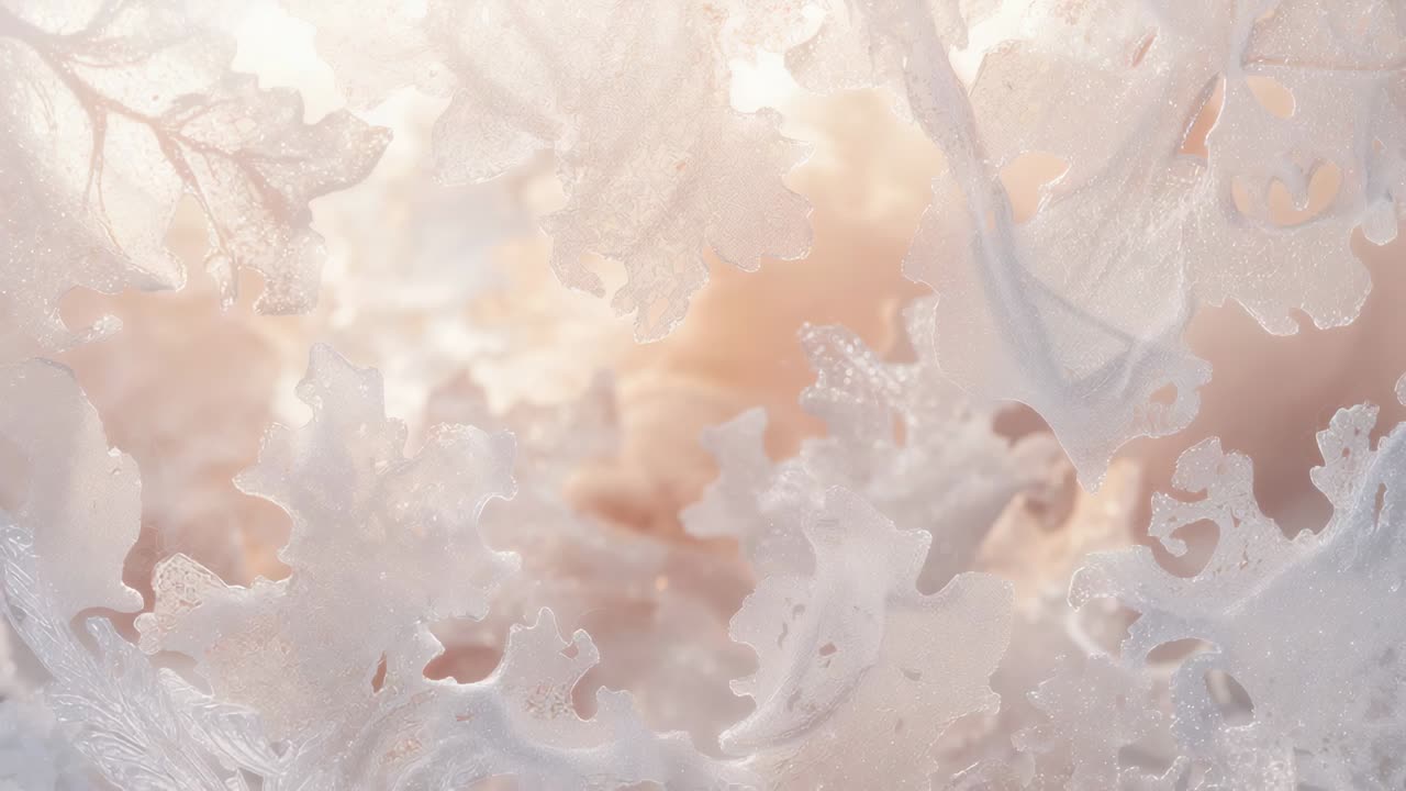 Shifting ruffles reacting to focus shift and warm backlit macro glow, showing beads and veins