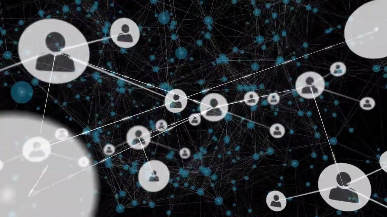 Animation of network of connections over dark background