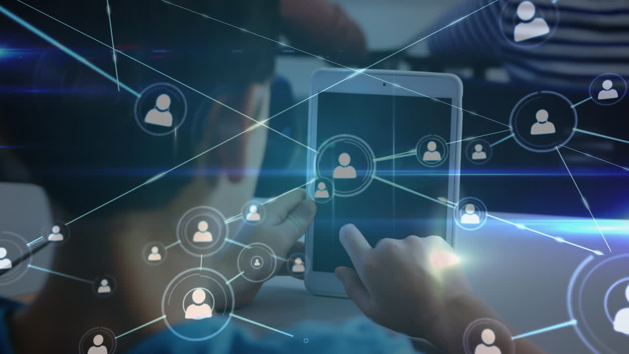 animación de redes de conexiones sobre escolares biraciales usando tableta