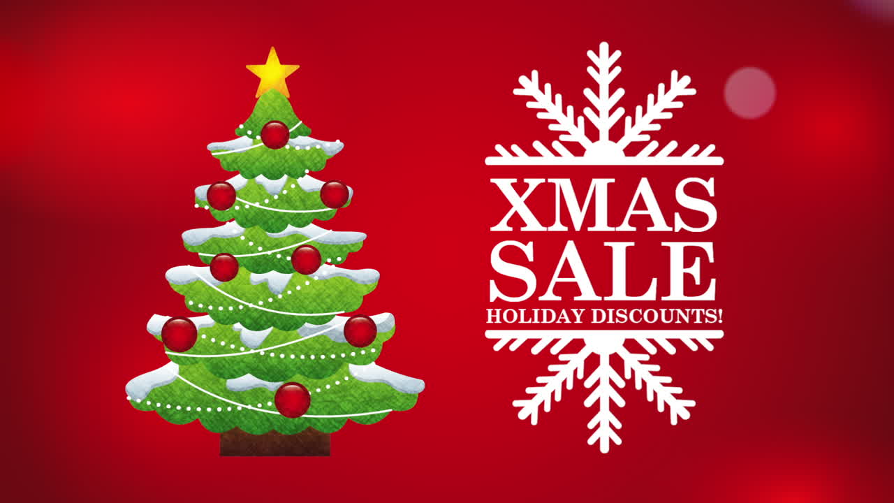 animación de venta de felices navidades con árbol de pino