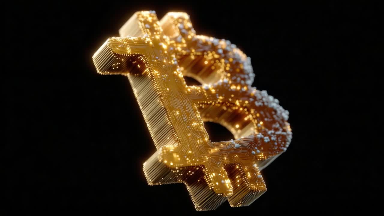 A Stunning Visual Representation of Cryptocurrency: Focused on a Detailed Bitcoin Symbol Illuminated Against a Dark Background, Capturing the Essence of Digital Currency