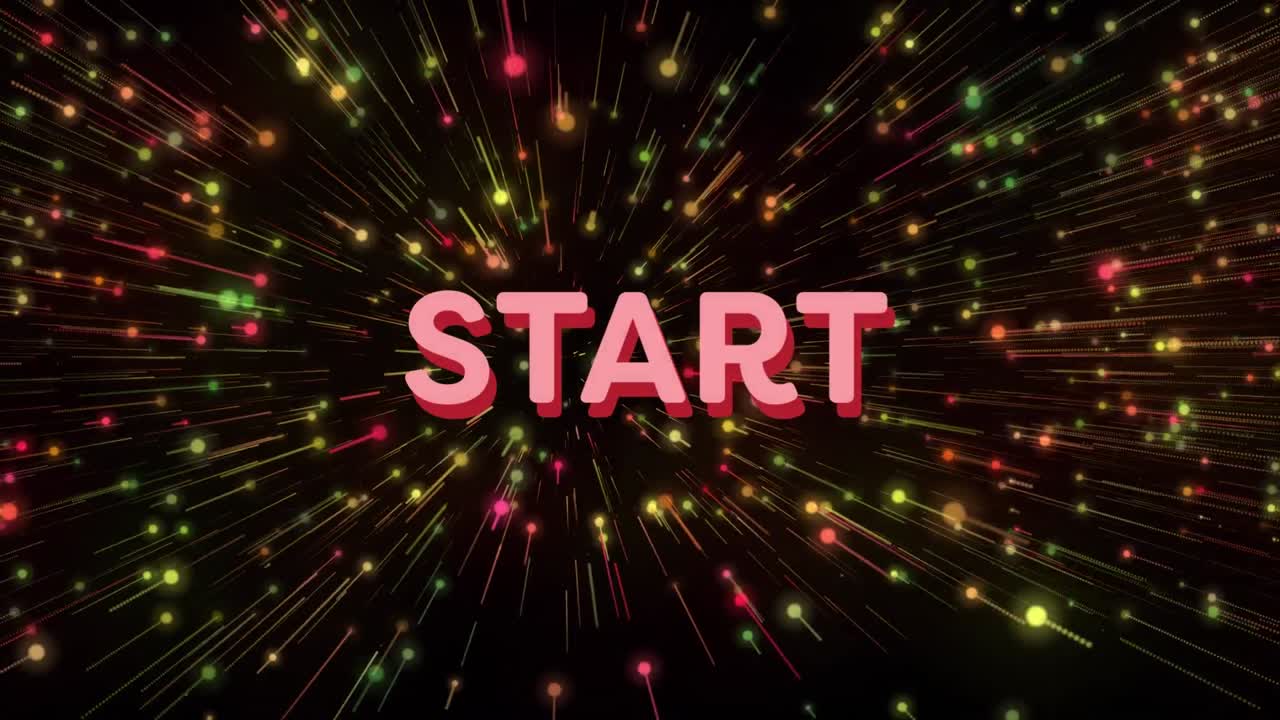 animación del banner de texto de inicio y formas abstractas contra senderos de luz brillantes en un patrón sin costuras