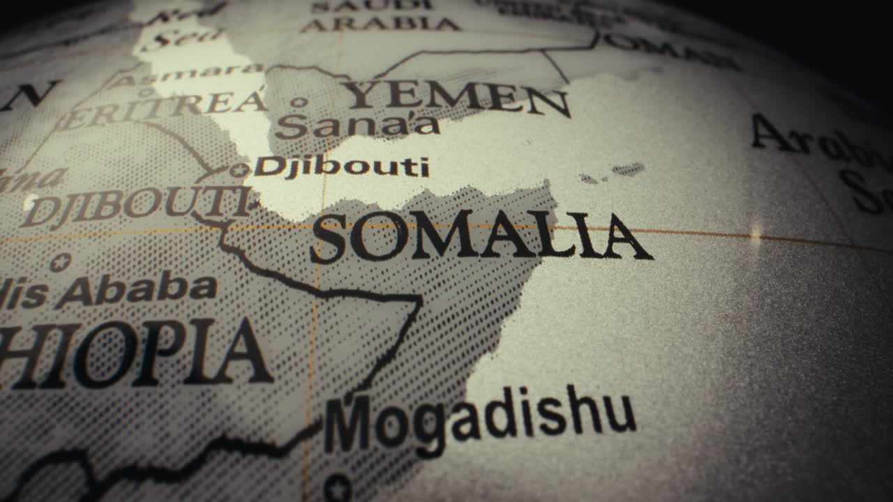 Vista de primer plano de un mapa mundial, centrado en África Oriental.