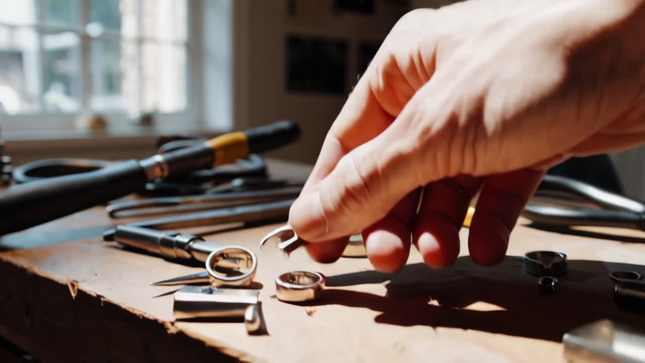 Jeweler working on rings at a workbench