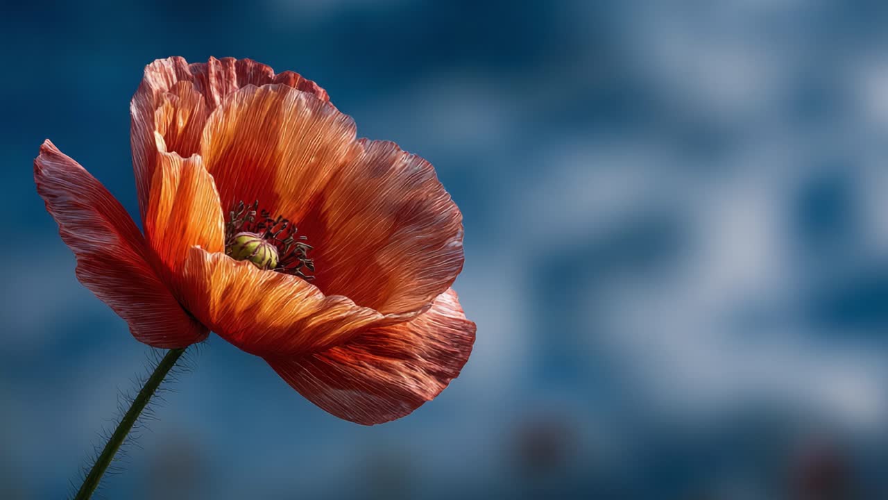 A Radiant Orange Poppy Flower Captured in a Softly Blurred Background Highlighting Its Delicate Petals and Vibrant Colors