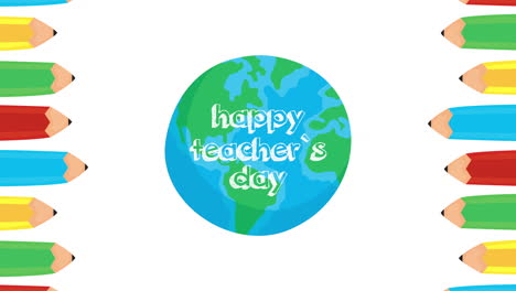 happy teachers day celebration with colors pencils and earth planet