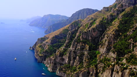 aerial drone view of amalfi coast line, near salerno, italy