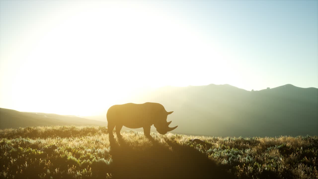 해가 지는 동안 열린 곳 에서 서 있는 코 ⁇ 소
