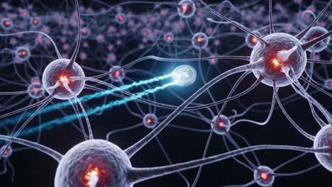 intricate interaction of neurons with dynamic signals: a close-up view of neural connectivity and communication in a stunning digital rendering