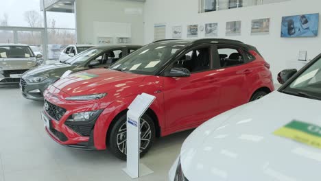 hyundai car dealership. an overview of the new prestigious cars in the showroom.