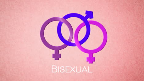 animación del símbolo bisexual, tres símbolos de género masculino púrpura y rosa y dos femeninos en rosa pálido