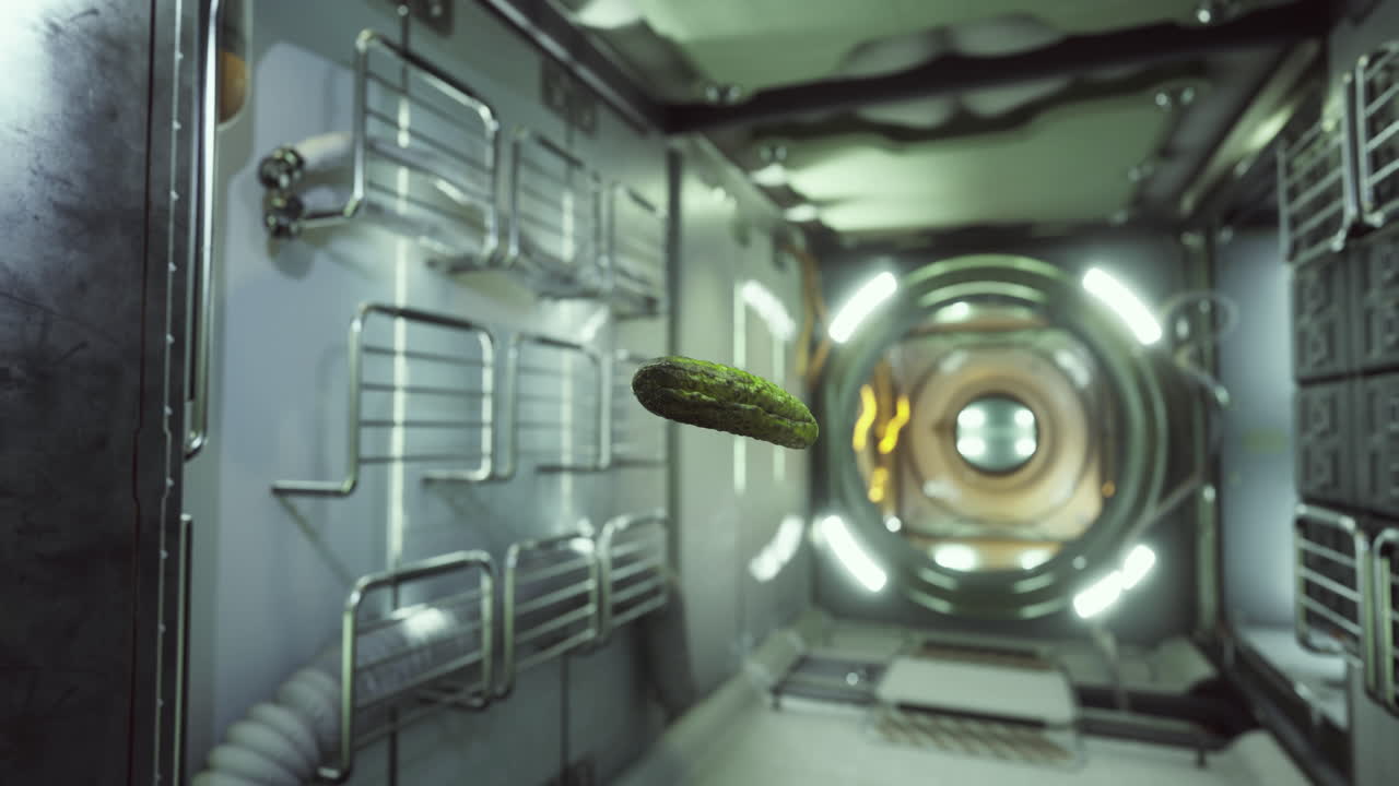 Floating food item within the international space station during an experiment