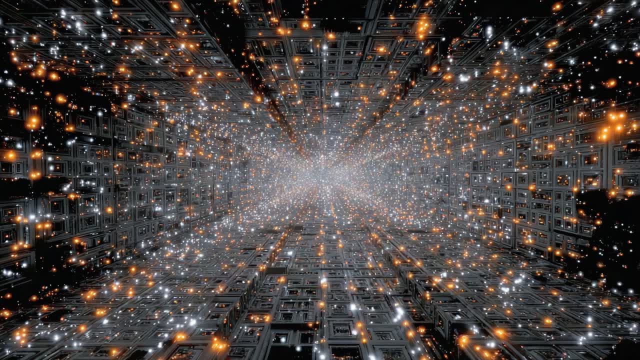 Exploring the Infinite Depths of a Digital Universe: A Mesmerizing Visual Journey Through a Hypnotic Space Filled with Stars and Patterns