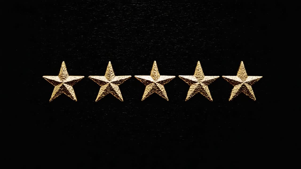 Five Golden Stars Arranged on a Black Background, Symbolizing Excellence, Achievement, and High Quality, Designed for Awards or Recognition Uses