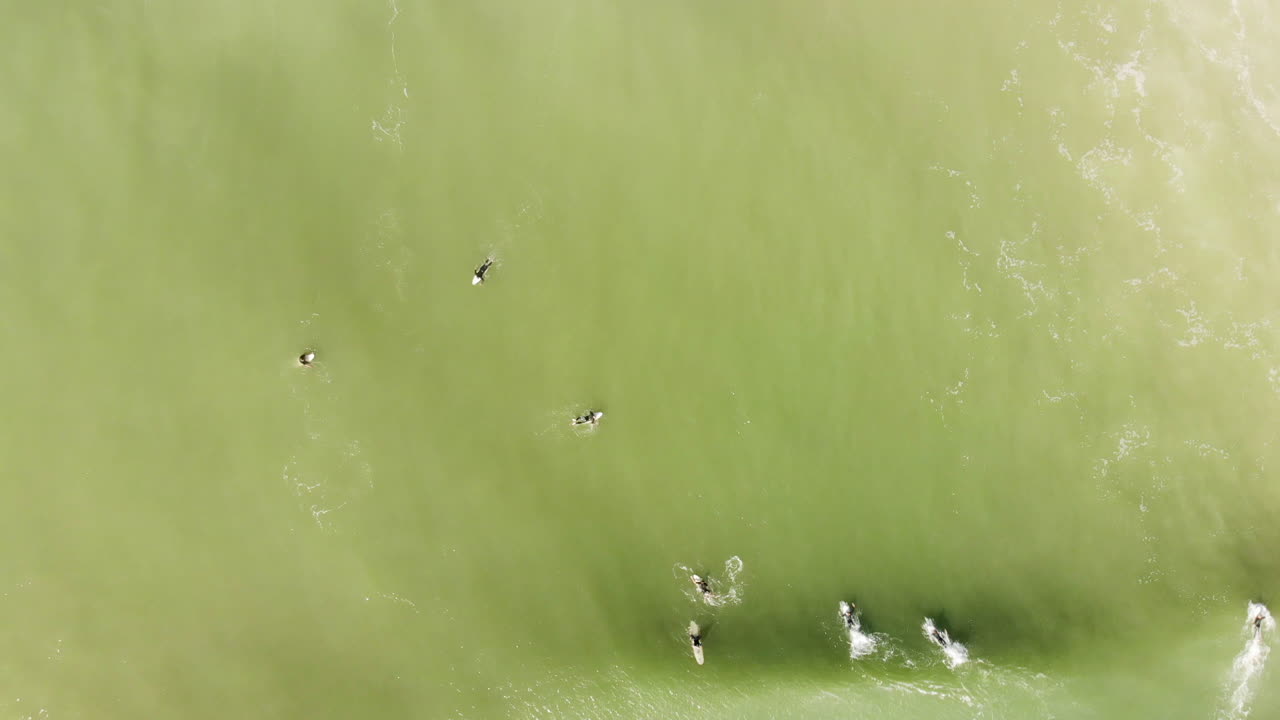 파도를 타는 서퍼의 서사시 드론 트래킹 샷