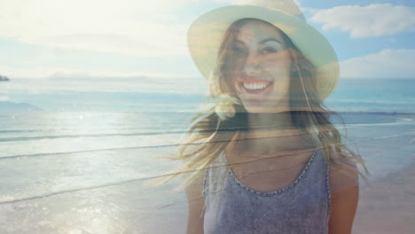 woman walking at a beach 4k