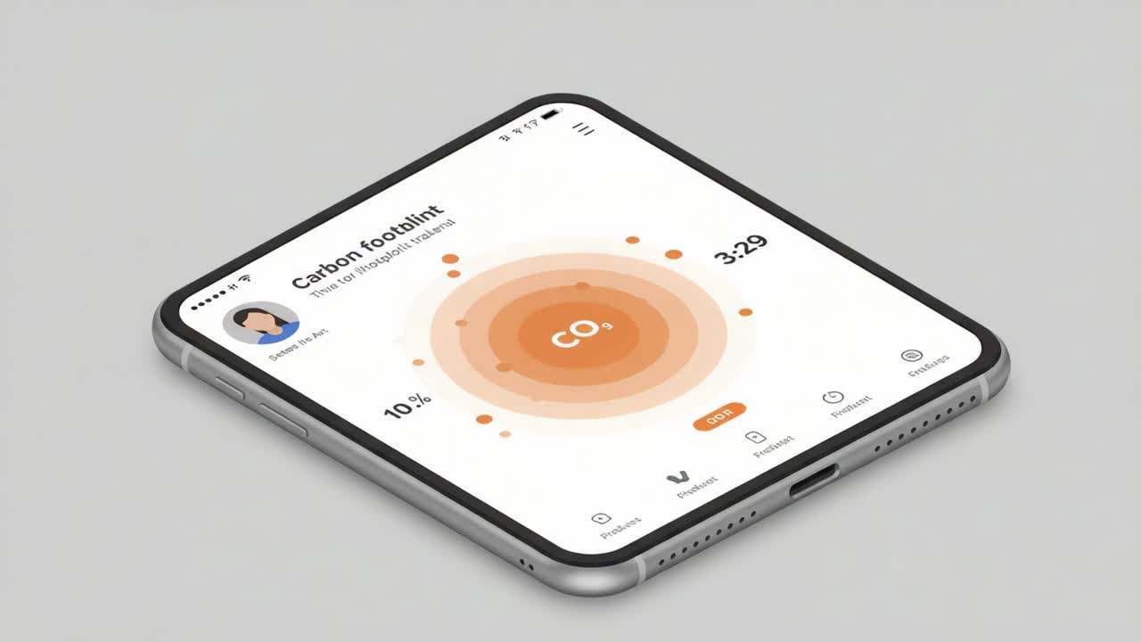 Comparative Visualization of Carbon Footprint Metrics Displayed on a Modern Mobile Device, Highlighting Changes and Trends in CO2 Emissions Over Time