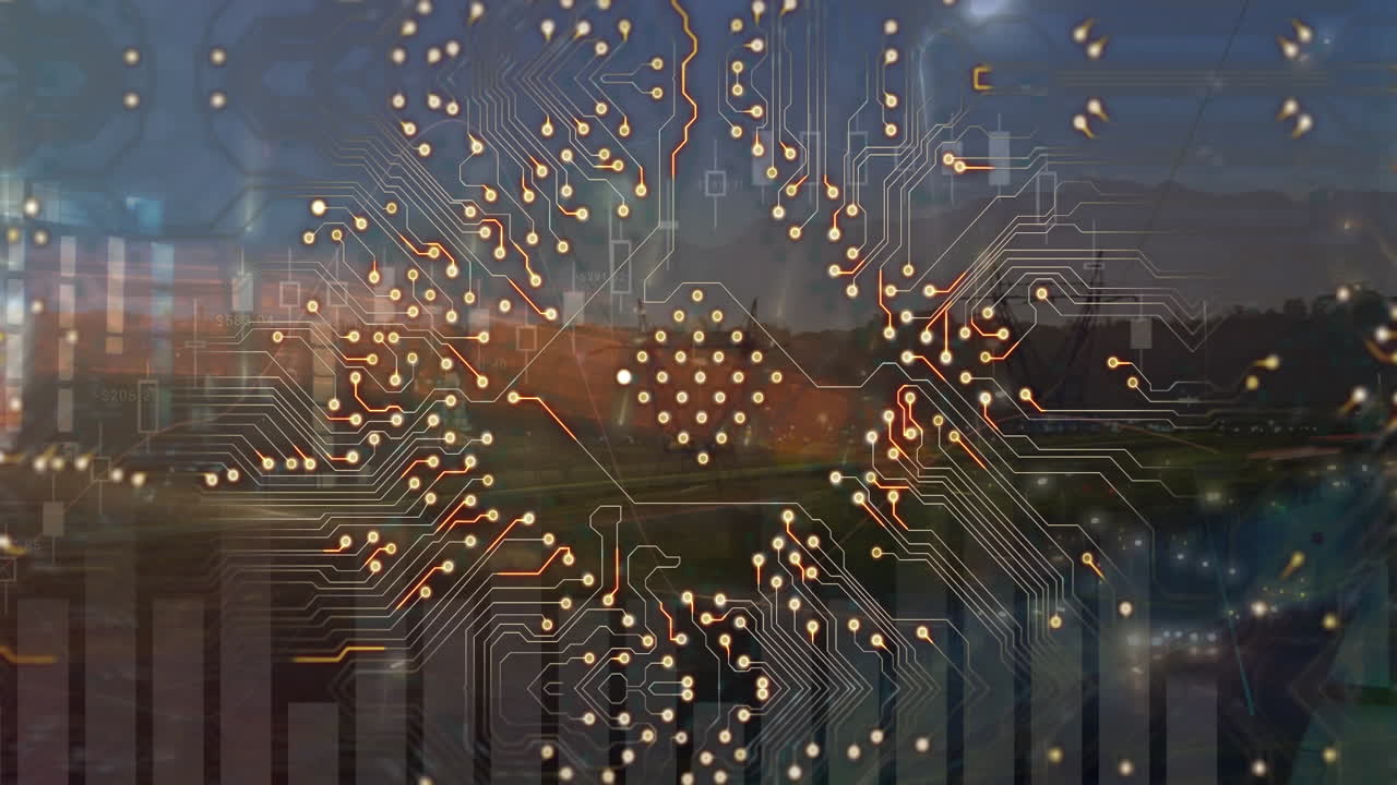 Animation of processor socket over cityscape