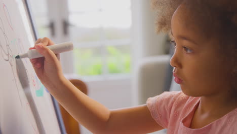 Close-Up-Of-Girl-Drawing-Picture-On-Whiteboard-At-Home