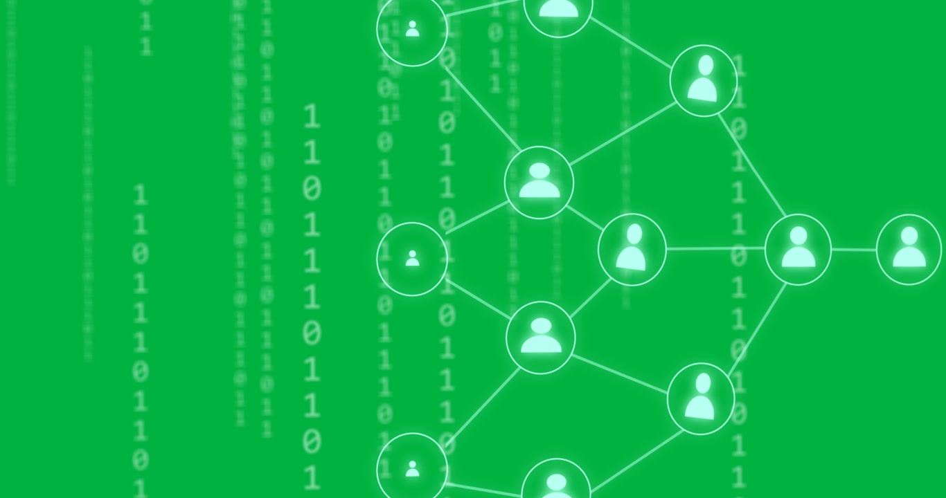 Animation of binary coding and data processing over transparent background