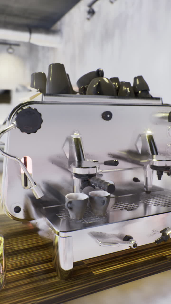 Elegante macchina da caffè che espone deliziosi prodotti da forno in un bar moderno